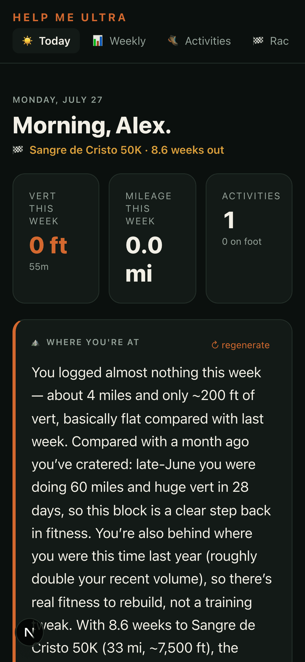 Mobile Today screen with the morning briefing